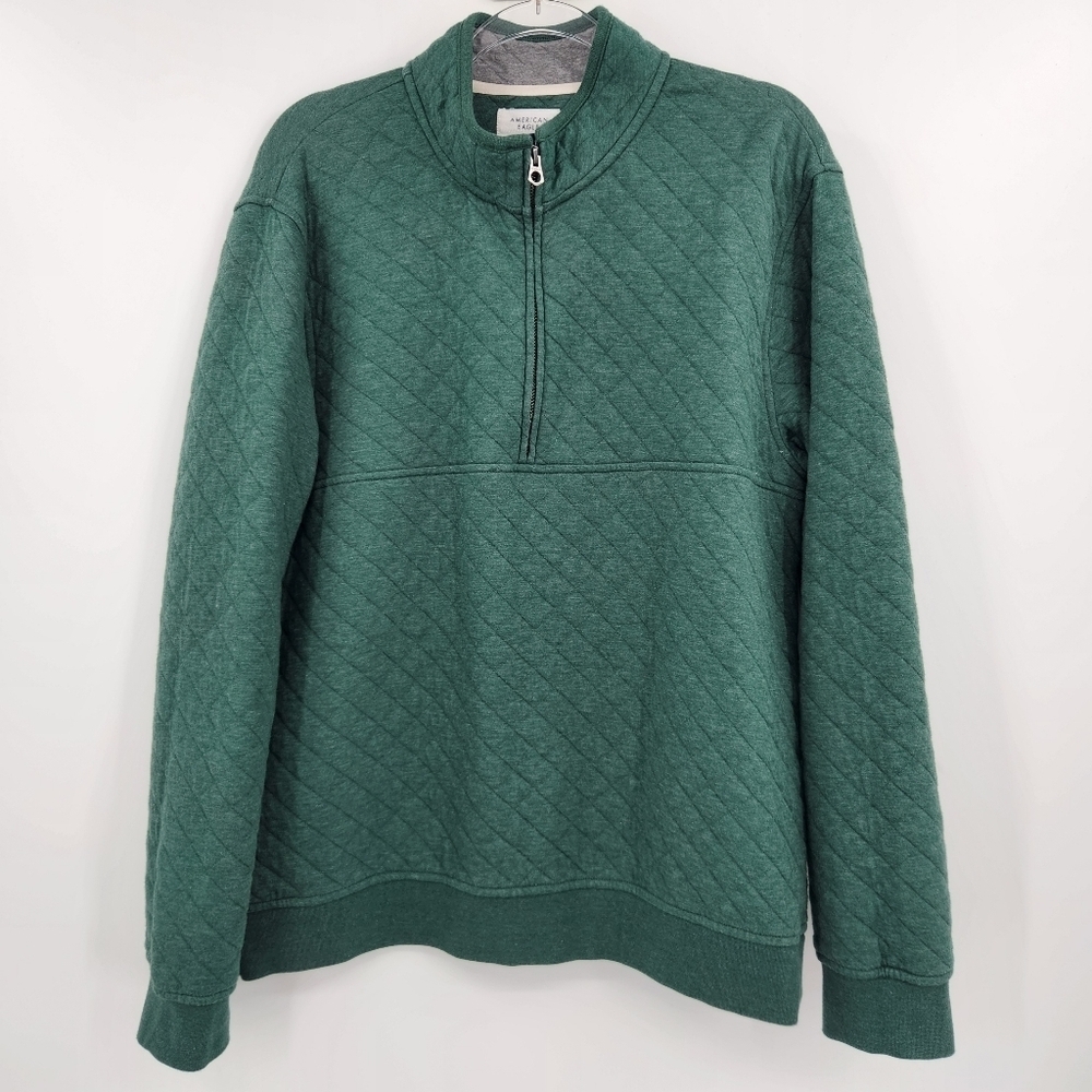 American Eagle Mens Quilted 1/4 Zip Pullover Sweatshirt Size Large Green